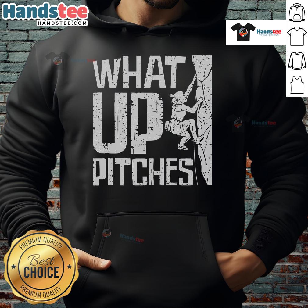 Alt Text: Nice What Up Pitches Rock Climbing Hoodie in vibrant colors, perfect for outdoor climbing adventures.