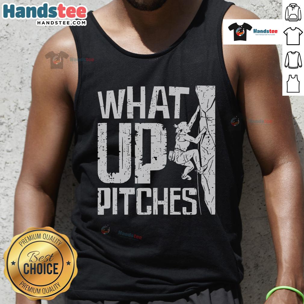 Alt Text: Nice What Up Pitches rock climbing tank top for outdoor enthusiasts, featuring a stylish design and comfortable fit.