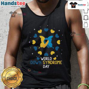 Nice World Down Syndrome Day Awareness Tank Top featuring vibrant colors and a positive message for inclusivity.