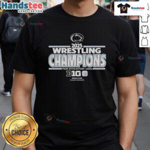 Alt Text: Official 2025 Wrestling Champions Penn State Nittany Lions T-shirt celebrating big wrestling championships victory.
