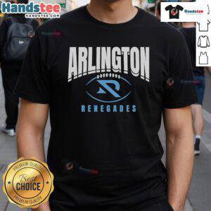 Alt Text: Official Arlington Renegades Football Outline Logo T-Shirt featuring bold team colors and design for fans.
