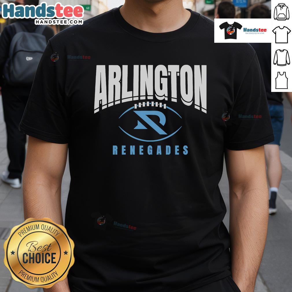 Alt Text: Official Arlington Renegades Football Outline Logo T-Shirt featuring bold team colors and design for fans.