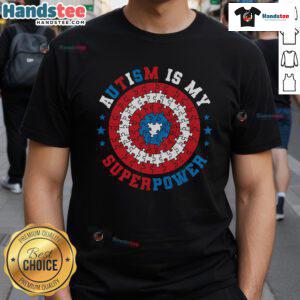 Official Autism Is My Superpower Awareness Inspiration T-Shirt featuring vibrant graphic design promoting autism acceptance.