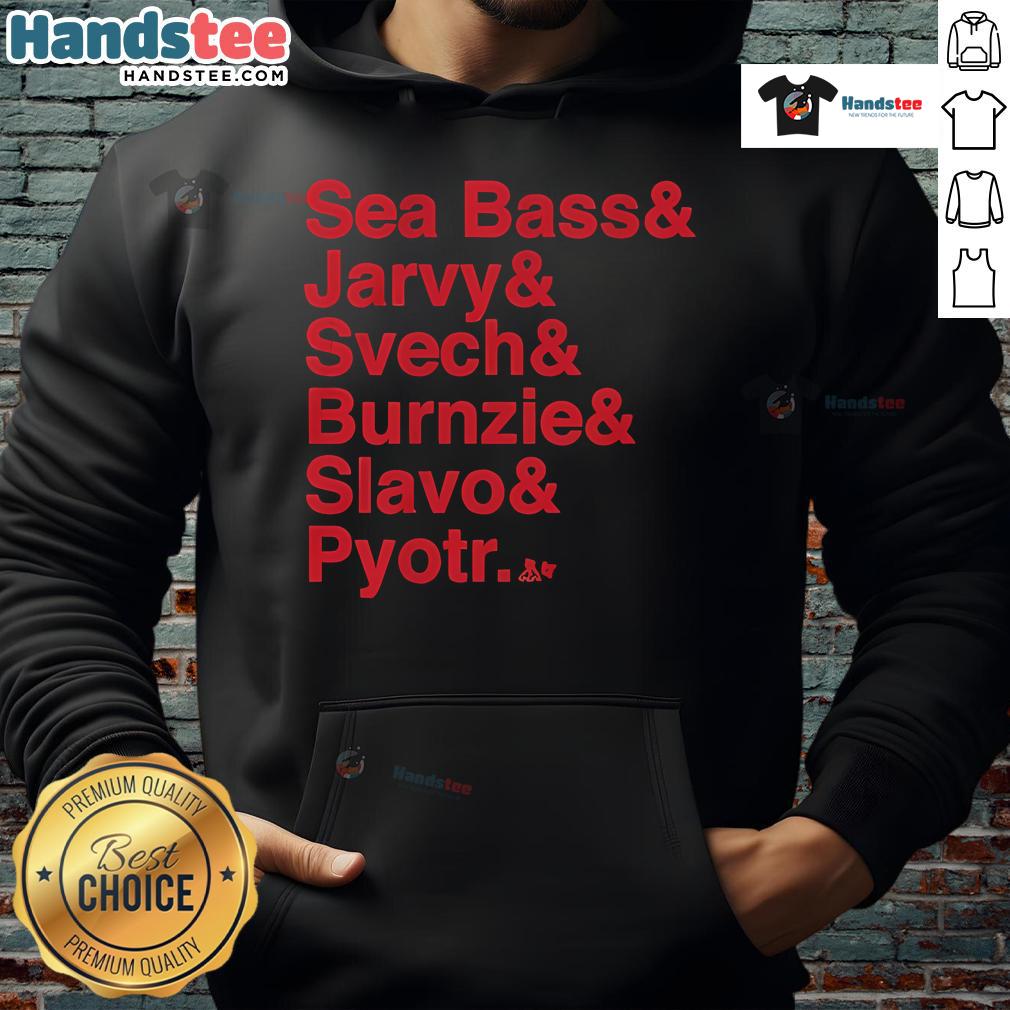 Official Carolina Hockey hoodie featuring Ampersand, Sea Bass, Jarvy, Svech, Burnzie, Slavo, and Pyotr designs.