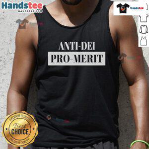 Alt Text: Official Charlie Kirk Anti-DEI Pro Merit Tank Top featuring bold graphics promoting merit-based values.