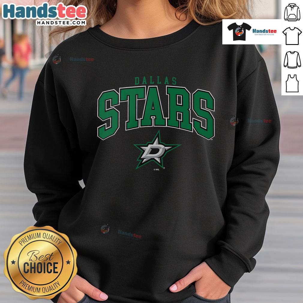 Alt Text: Official Dallas Stars Classic Arched Logo Sweatshirt featuring the team's iconic logo in vibrant colors.