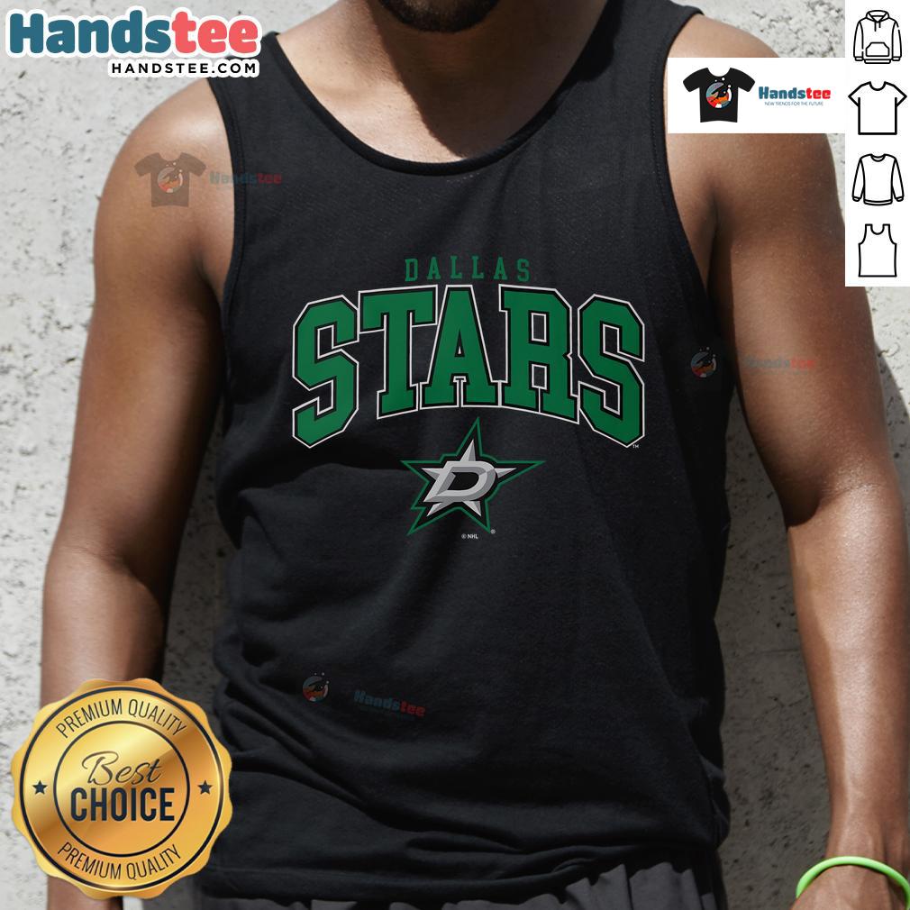 Alt Text: Official Dallas Stars Classic Arched Logo Tank Top featuring a bold team logo on a stylish sleeveless design.