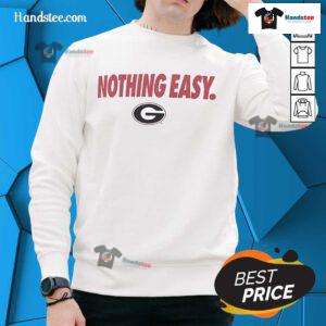 Alt Text: Official Georgia Bulldogs Nothing Easy Sweatshirt in red with logo, perfect for fans showcasing team spirit.