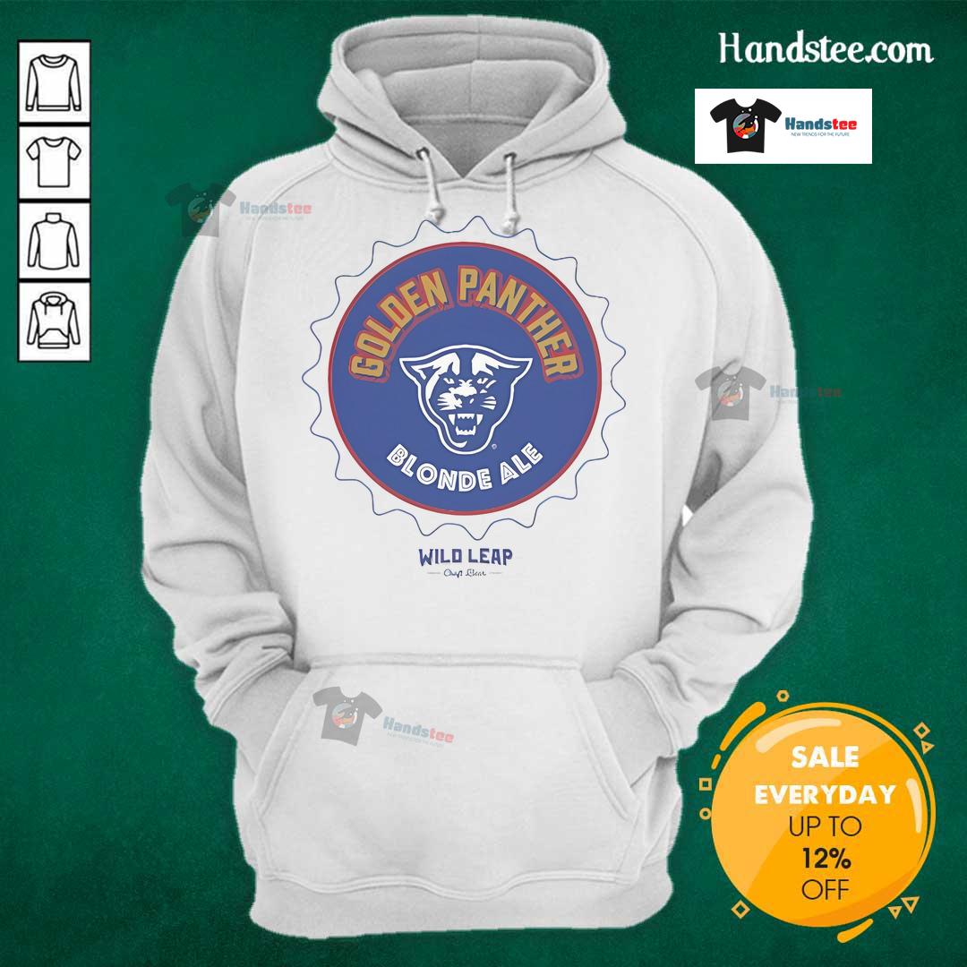 Official Golden Panther Blonde Ale Wild Leap hoodie featuring a stylish design and vibrant colors for beer enthusiasts.