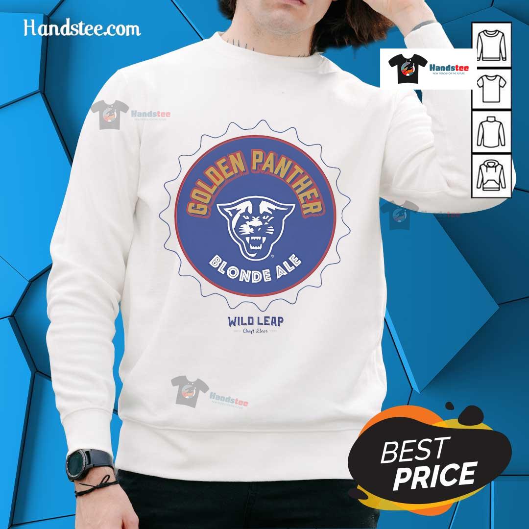 Official Golden Panther Blonde Ale Wild Leap sweatshirt featuring logo and stylish design for beer enthusiasts.