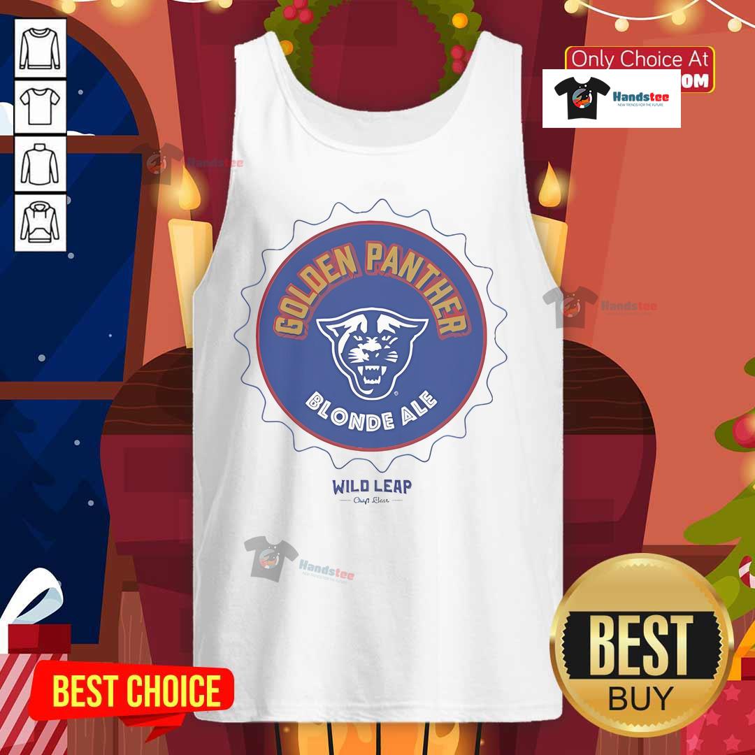 Official Golden Panther Blonde Ale Wild Leap tank top featuring vibrant design and comfortable fit for beer enthusiasts.