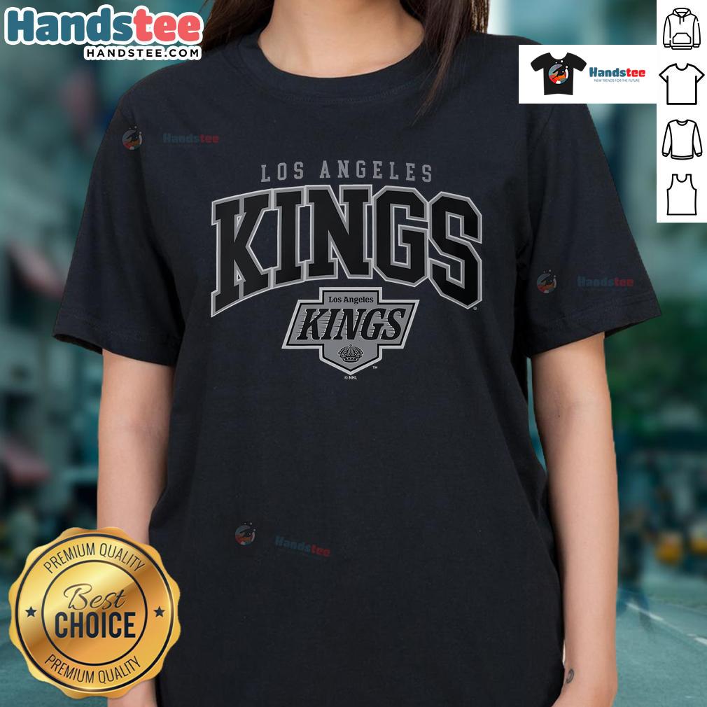 Official Los Angeles Kings Classic Arched Logo Ladies Tee featuring stylish design for hockey fans.