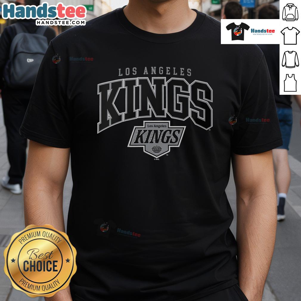 Official Los Angeles Kings Classic Arched Logo T-Shirt featuring the iconic Kings logo on a stylish black tee.