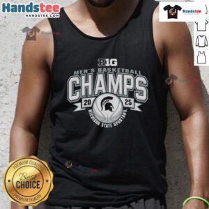 Official Michigan State Spartans 2025 Big 10 Men's Basketball Champions locker room tank top, showcasing team pride and style.