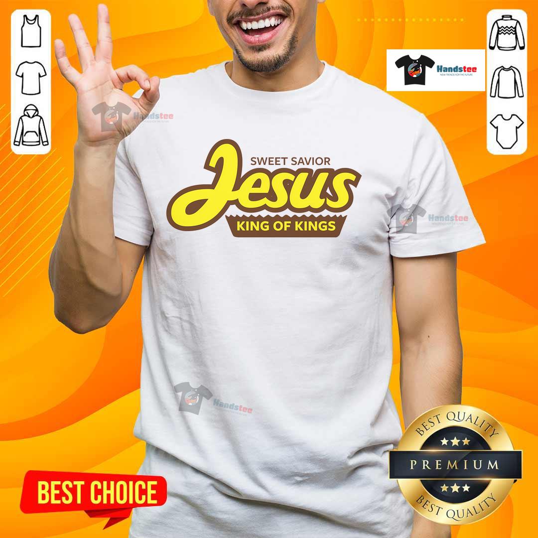 Alt Text: Official Sweet Savior Jesus King Of Kings T-Shirt featuring a vibrant graphic of Jesus and inspirational text.