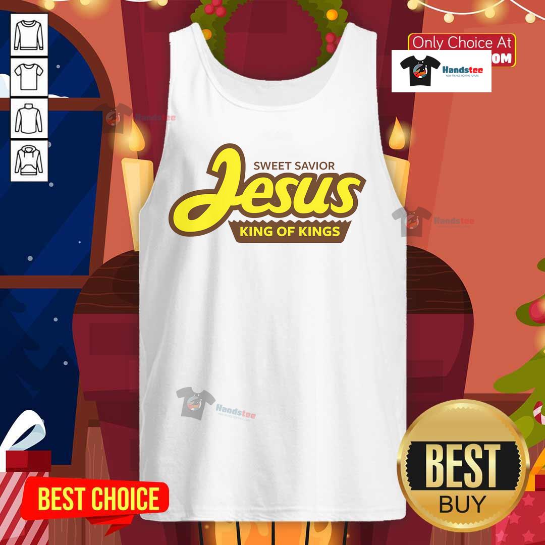 Official Sweet Savior Jesus King of Kings Tank Top featuring a stylish design for faith-inspired fashion.