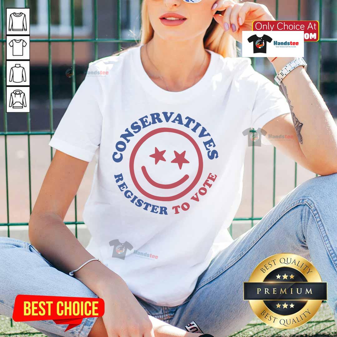 Alt Text: Official TPUSA NFP Ladies Tee promoting conservatives to register to vote, featuring a bold design and vibrant colors.