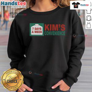 Cozy 'Top 7 Days a Week Kim's Convenience' sweatshirt in vibrant colors, perfect for casual wear and fans of the show.
