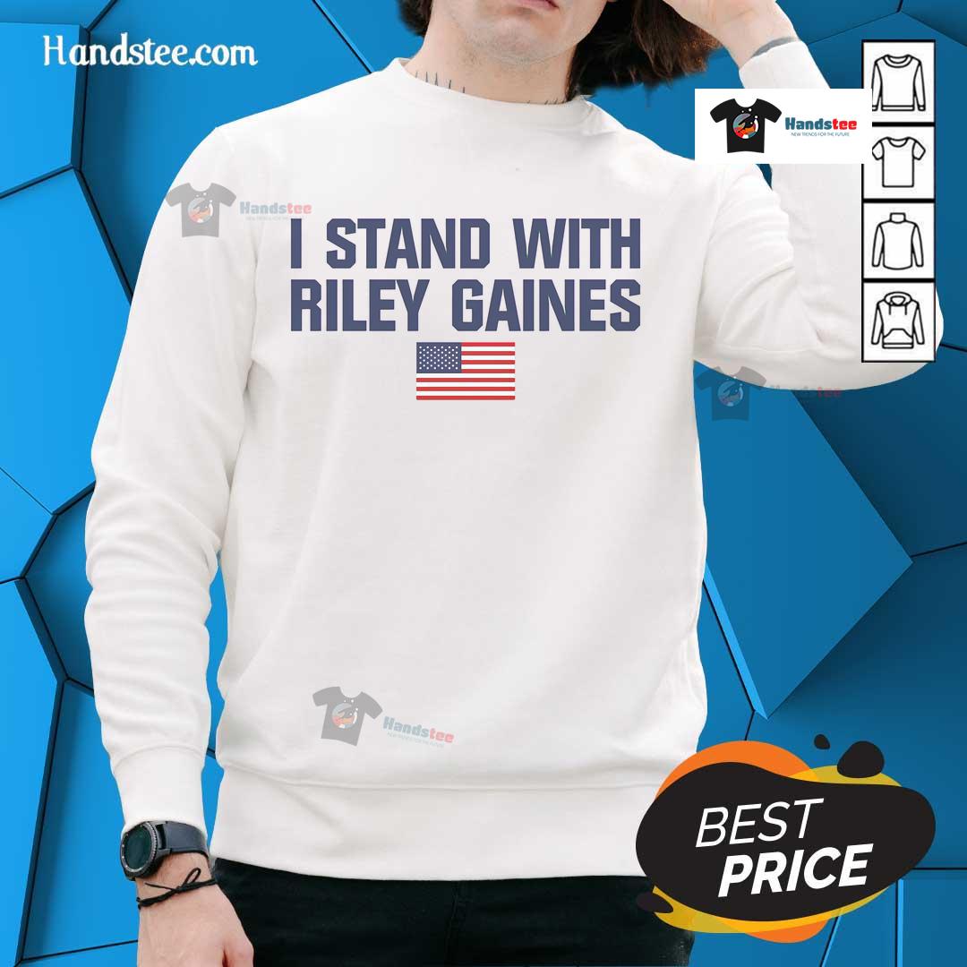 Top I Stand With Riley Gaines American Flag Swimmer Sweatshirt showcasing patriotic support for female athletes.
