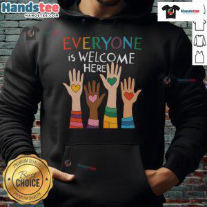 Cozy hoodie featuring 'Everyone Is Welcome Here' design for Idaho teachers, promoting inclusivity and community spirit.