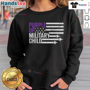 Alt Text: Top Purple Up Military Child Flag Purple Up Sweatshirt showcasing pride in military families with vibrant purple design.