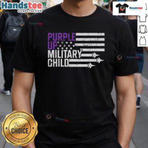 Alt Text: Top Purple Up Military Child Flag Purple Up T-Shirt featuring a vibrant design supporting military children.