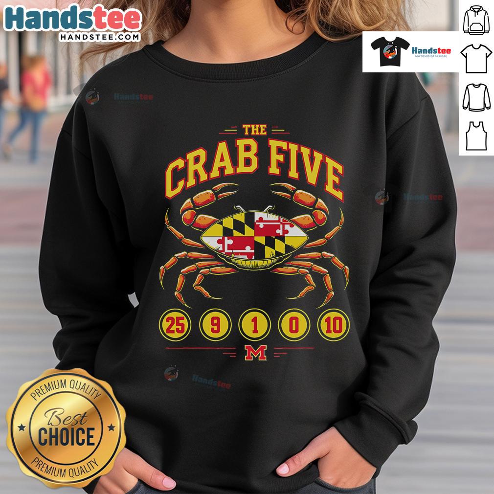 Maryland sweatshirt featuring the Top The Crab Five Crab Flag design, perfect for crab lovers and state pride.