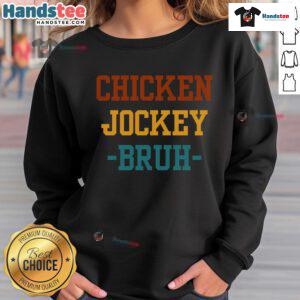 Funny chicken jockey meme sweatshirt featuring a humorous gamer chicken riding a jockey, perfect for meme lovers.