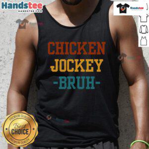 Alt Text: Funny chicken jockey meme tank top featuring a gamer chicken jockey in a humorous design for gamers and meme lovers.