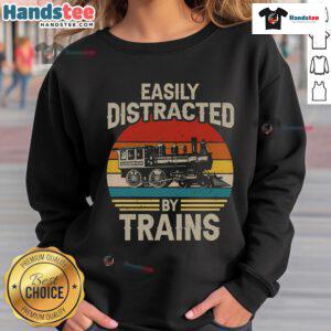 Cozy sweatshirt featuring a funny design for train lovers, perfect for sunset views and easily distracted by trains.