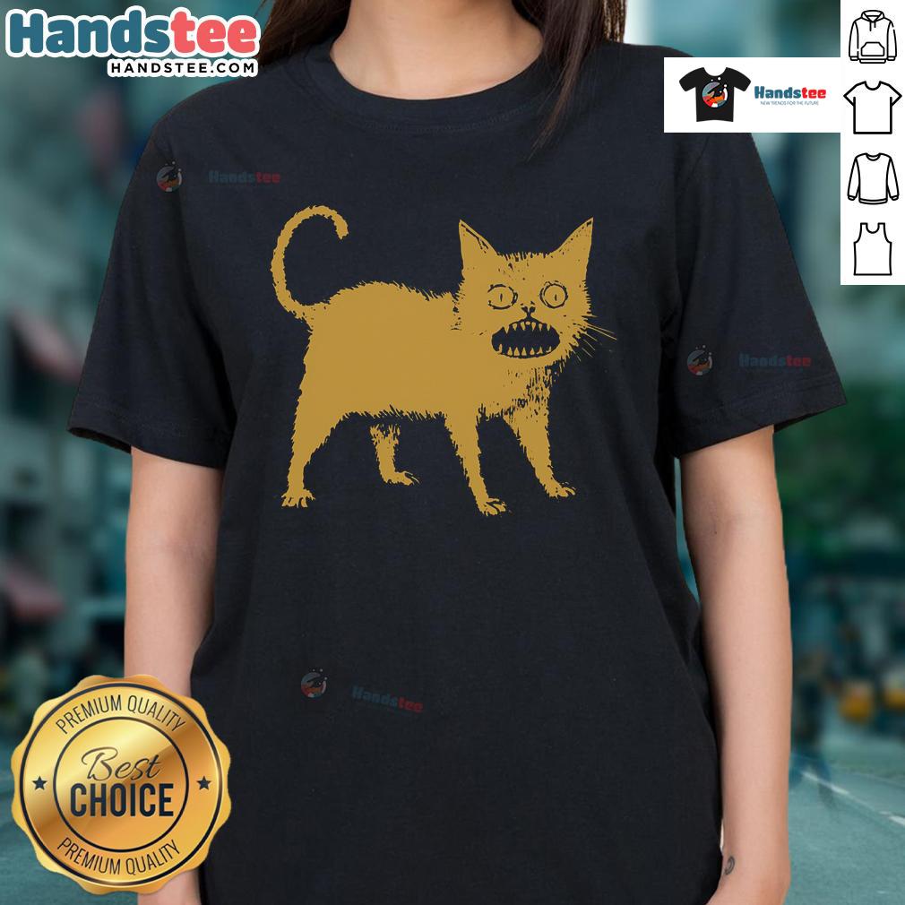 Funny Horrible Japanese Cat Ladies Tee featuring quirky cat illustrations and humorous text for cat lovers.