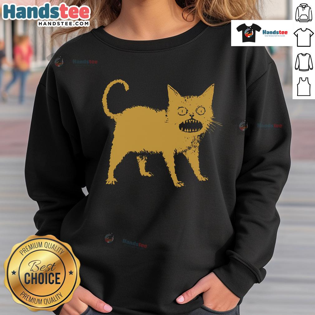 Funny horrible Japanese cat sweatshirt featuring a quirky design of a playful cat in vibrant colors.