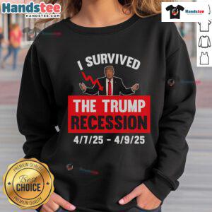 Alt Text: Funny 'I Survived The Trump Recession' sweatshirt design featuring bold text and a casual style, perfect for humor lovers.