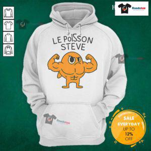 Funny Le Poisson Steve muscular fish cartoon hoodie featuring a vibrant design and playful character.