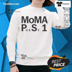 Funny MoMA PusSy sweatshirt featuring playful design, perfect for art lovers and casual wear enthusiasts.