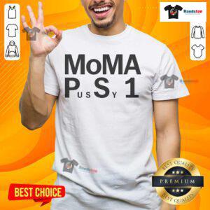 Funny Moma Pussy 1 T-Shirt featuring a humorous cat graphic and bold text for cat lovers and fashion enthusiasts.