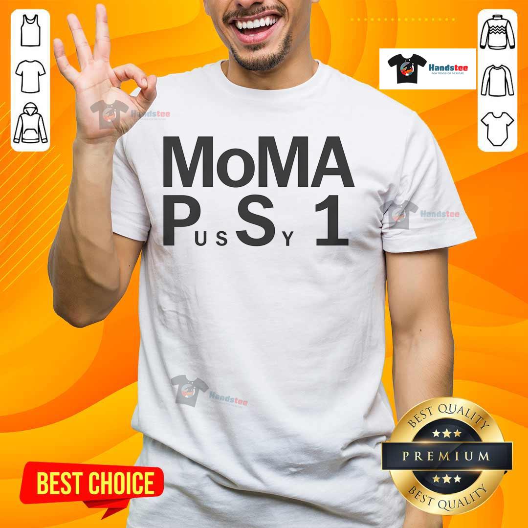 Funny Moma Pussy 1 T-Shirt featuring a humorous cat graphic and bold text for cat lovers and fashion enthusiasts.