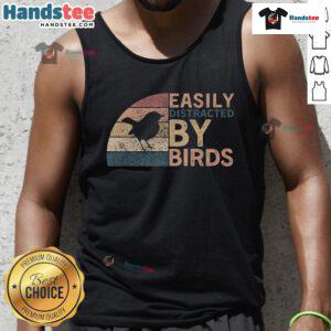 Funny retro vintage tank top for bird lovers, featuring a quirky design about being easily distracted by birds.