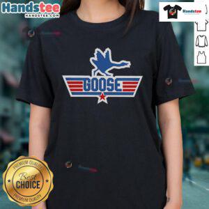 Funny Top Goose Top Gun logo on a ladies tee, featuring a playful design perfect for fans of aviation and humor.