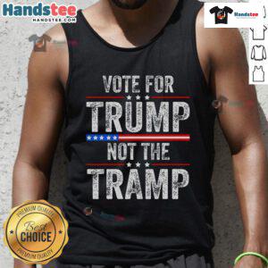 Funny Vote For Trump Not The Tramp Tank Top featuring humorous political graphics and bold colors for casual wear.