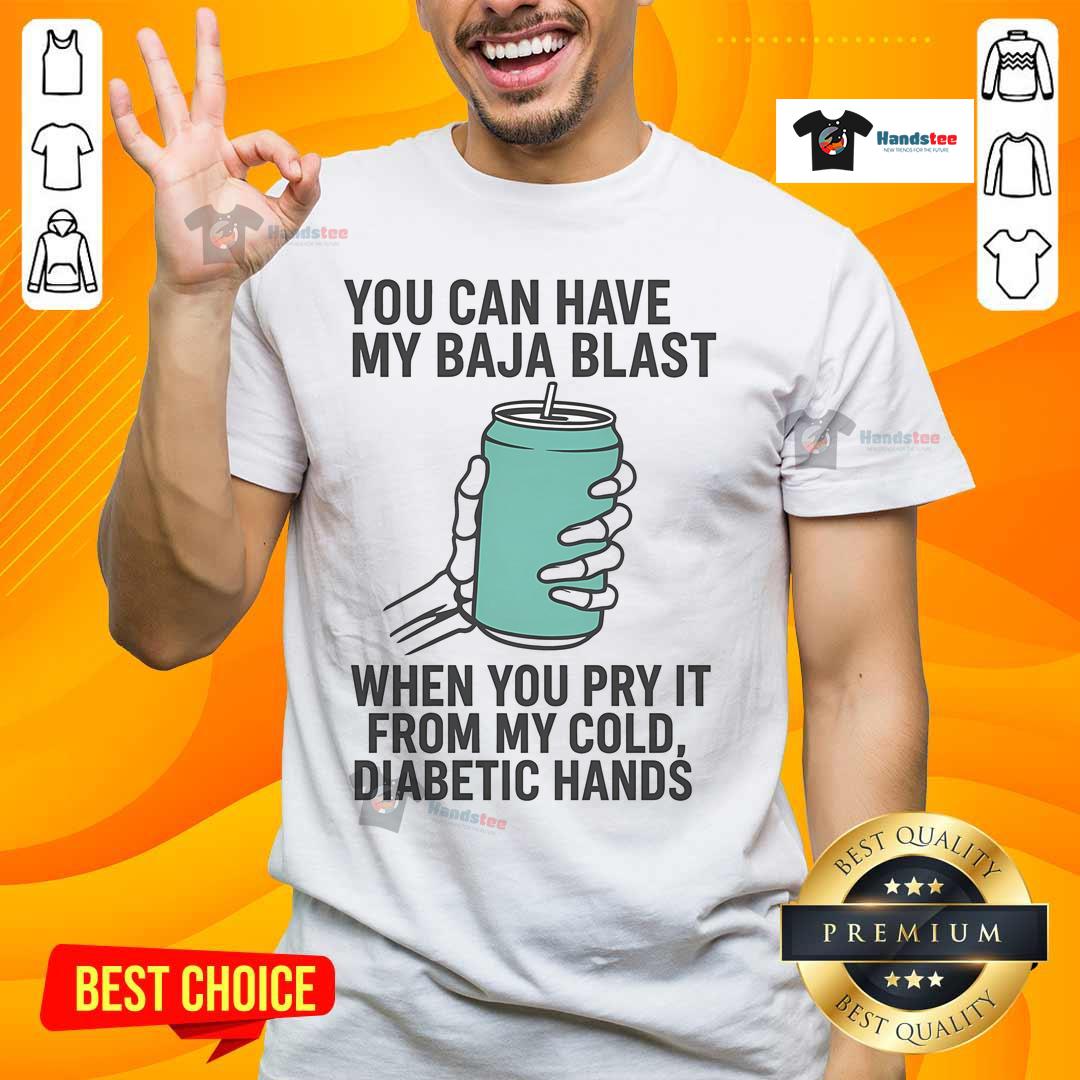 Funny skeleton t-shirt with 'You Can Have My Baja Blast When You Pry It From My Cold Diabetic Hands' text design.