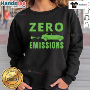 Funny zero emissions electric car sweatshirt featuring 'Plug Me In' design, perfect for eco-conscious drivers.