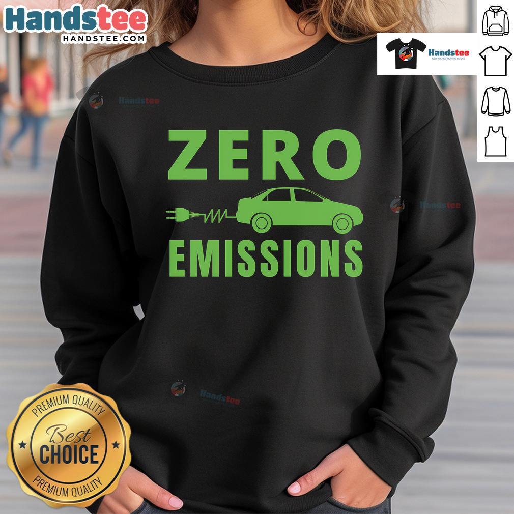 Funny zero emissions electric car sweatshirt featuring 'Plug Me In' design, perfect for eco-conscious drivers.