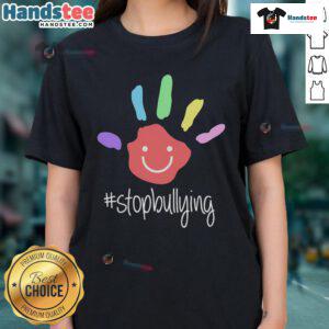 Empowering ladies tee promoting anti-bullying awareness with a vibrant design to stop bullying and support victims.