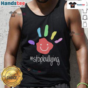 Stop Bullying tank top promoting anti-bullying awareness with vibrant design and empowering message against bullying.
