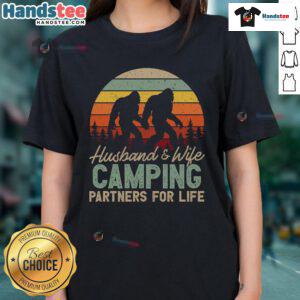 Good Bigfoot Camping husband and wife partners for life tee shirt design featuring a playful Bigfoot graphic.