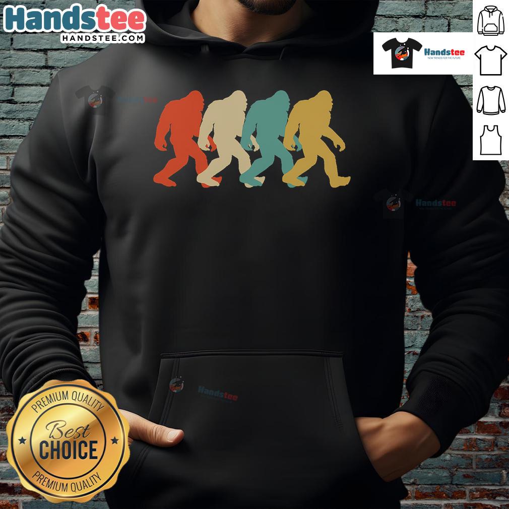 Retro pop art Bigfoot silhouette hoodie design featuring a colorful Sasquatch illustration, perfect for fans of cryptids.