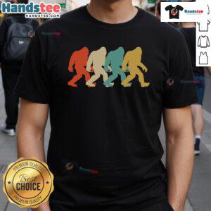 Good Bigfoot silhouette retro pop art Sasquatch T-shirt design featuring vibrant colors and a playful vintage style.