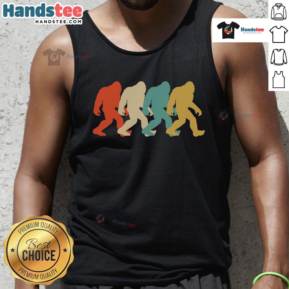Retro pop art Sasquatch silhouette on a tank top, featuring a vibrant design of Good Bigfoot for unique style.