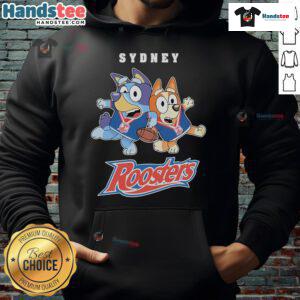 Alt Text: Good Bluey X Sydney Roosters Hoodie featuring vibrant colors and unique design perfect for fans and casual wear.